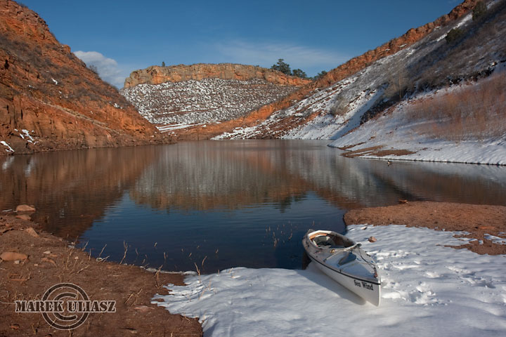 winter canoe paddling in Colorado